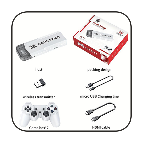 Игровая консоль M2 Pro. ТВ-выход 4K HDMI с двойным беспроводным контроллером 2,4G. Беспроводная классическая игровая приставка в стиле ретро 64G.